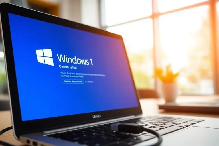 Laptop displaying Windows operating system installation in progress