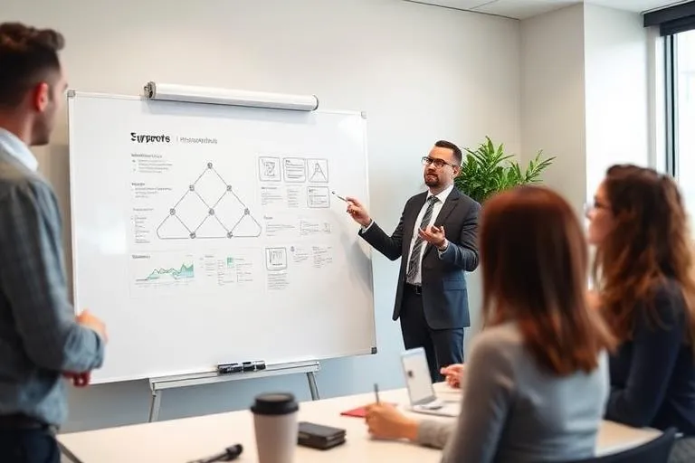 IT consultant presenting technology strategy to business team