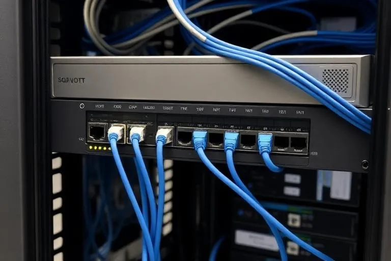Professional network switch with ethernet cables for office network setup